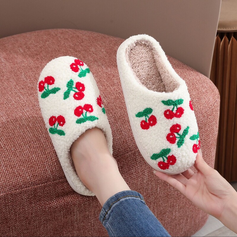 Mobilier pentru casă de iarnă șapte papuci de bumbac cu model de cireș papuci de bumbac de lână cu talpă groasă antiderapante