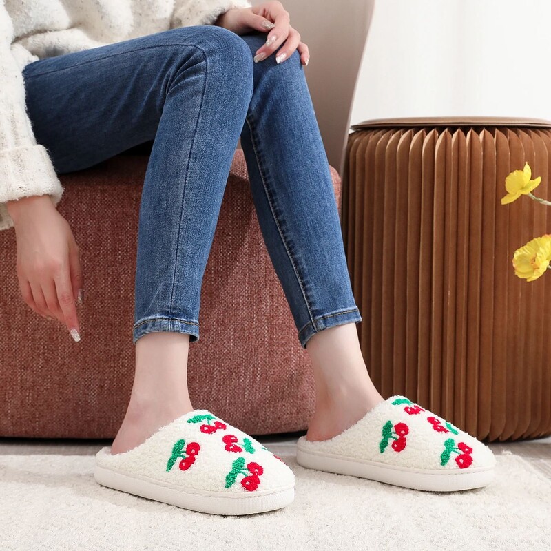 Mobilier pentru casă de iarnă șapte papuci de bumbac cu model de cireș papuci de bumbac de lână cu talpă groasă antiderapante