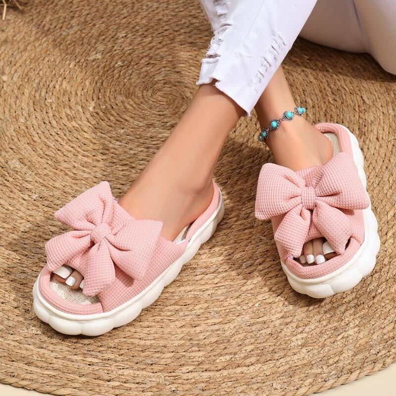 Lina ikdienišķas platformas čības Sieviešu māja Bowknot Dizaineru Apavi Sieviešu Dzīvokļi Eleganti Mājas Modes Apavi Jauki, Lieli Izmēri