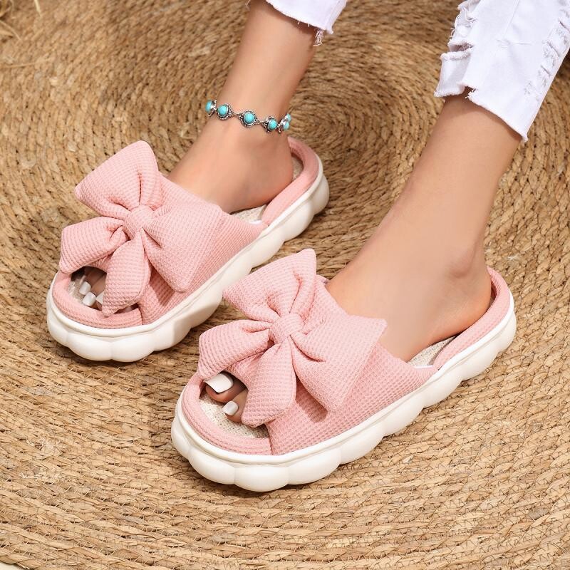 Lina ikdienišķas platformas čības Sieviešu māja Bowknot Dizaineru Apavi Sieviešu Dzīvokļi Eleganti Mājas Modes Apavi Jauki, Lieli Izmēri