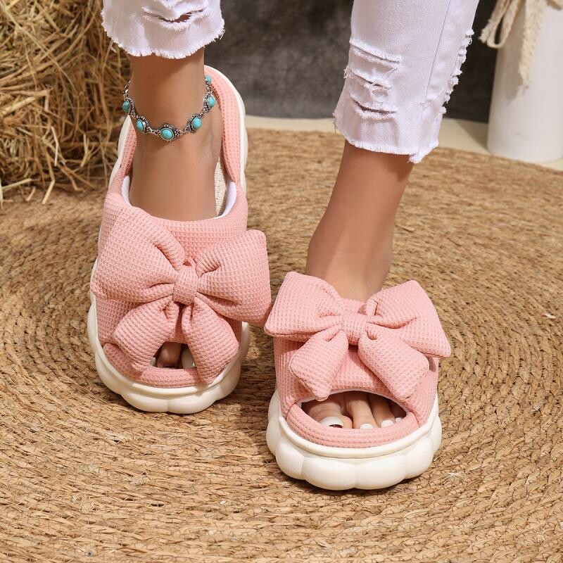 Lina ikdienišķas platformas čības Sieviešu māja Bowknot Dizaineru Apavi Sieviešu Dzīvokļi Eleganti Mājas Modes Apavi Jauki, Lieli Izmēri