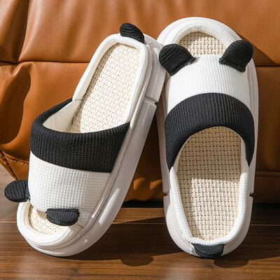 Papuci de casă din bumbac pentru cuplu pentru toate anotimpurile Utilizare în interior Pardoseală din lemn Anti-alunecare Bărbați Femei Desene animate Vacă de lapte Papuci groși de piatră de lună