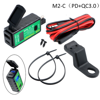 Ar voltmetra ieslēgšanas/izslēgšanas slēdzi 3.1A/4.8A TYPE-C motocikla USB lādētājs tālrunim 12V SAE uz Dual USB ātrās uzlādes adapteri