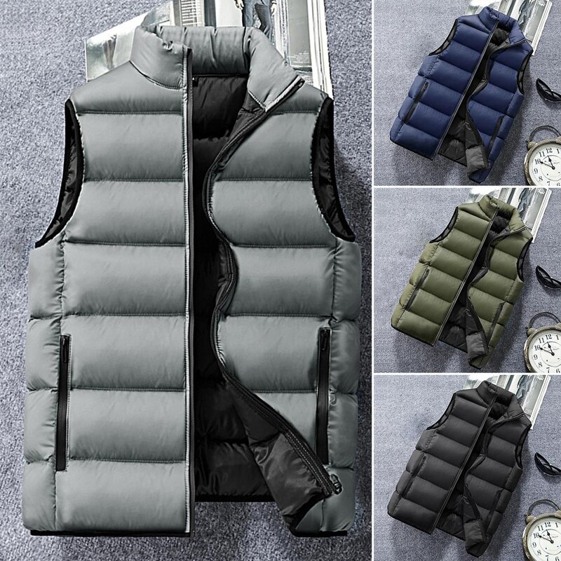 Džemperis Ziemas Vīriešu Veste Parkas Kokvilnas ikdienišķs statīvs bez piedurknēm biezs apģērbs vienkrāsains veste jaka vīriešiem