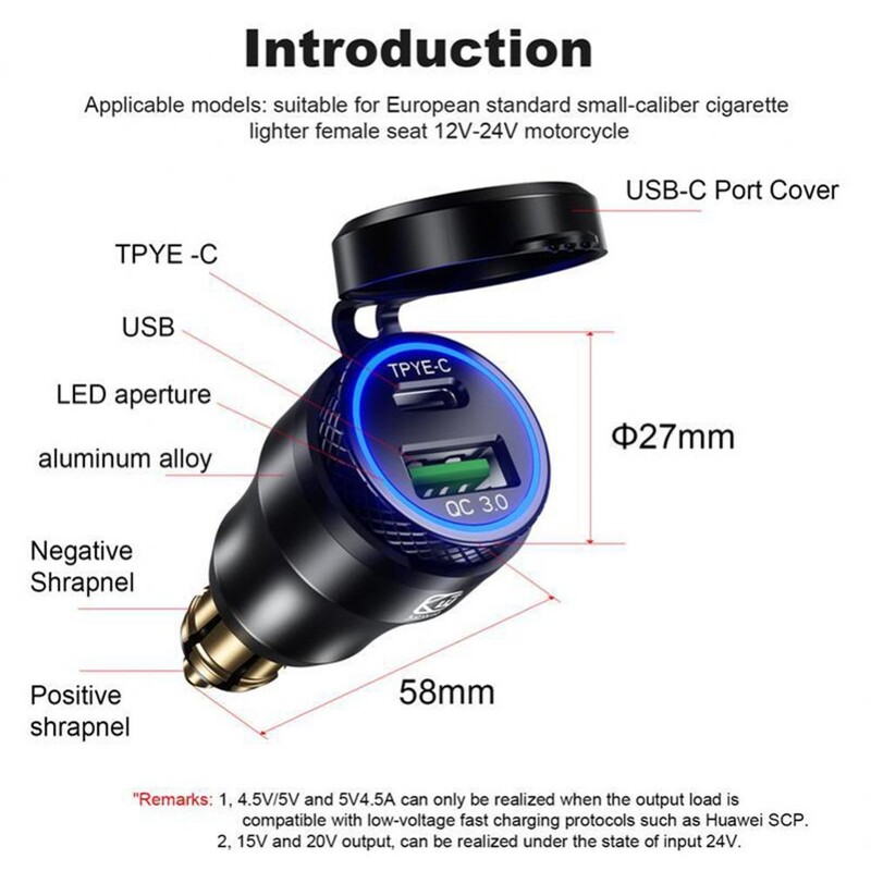Încărcător USB pentru telefon mobil, portabil, multifuncțional, compatibilitate largă, tehnologie inteligentă IC pentru motocicleta standard european
