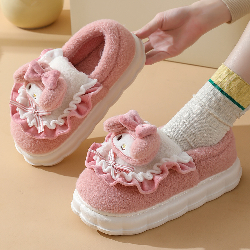 Pantofi dulci din bumbac Femei Iarna Acasă Talpă groasă Desene animat Papuci anti-alunecare Interior Confortabil Kuromi Hello Kitty
