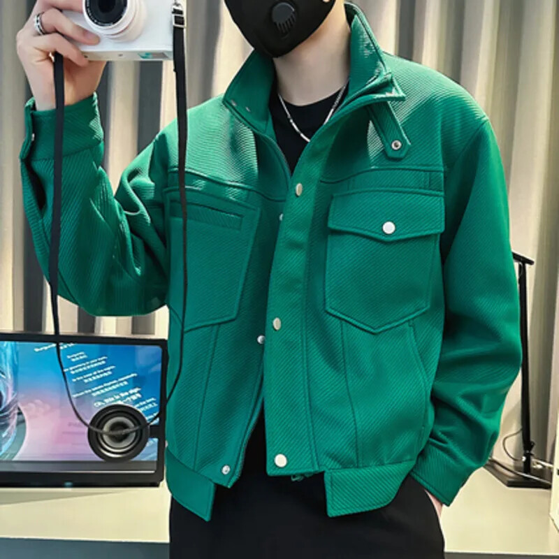 Jednobojna bejzbol jakna s velikim džepom Muški kaput Jakna na rever Muška klupska odjeća Zelena retro High Street bomber jakna za par