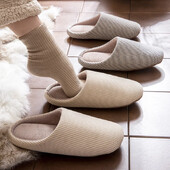 Papuci de casă cu dungi din pluș pentru cupluri, femei, toamnă, moale, calde, pantofi din bumbac, bărbați, tobogane, pantofi de interior, dormitor, pantofi de hotel