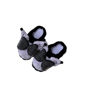 Y2k Bow Knot Winter Slippers Women Home Soft Anti-slip Paltform Paltform Fur Cozy Slippers Японска Лолита Дамски външни памучни обувки