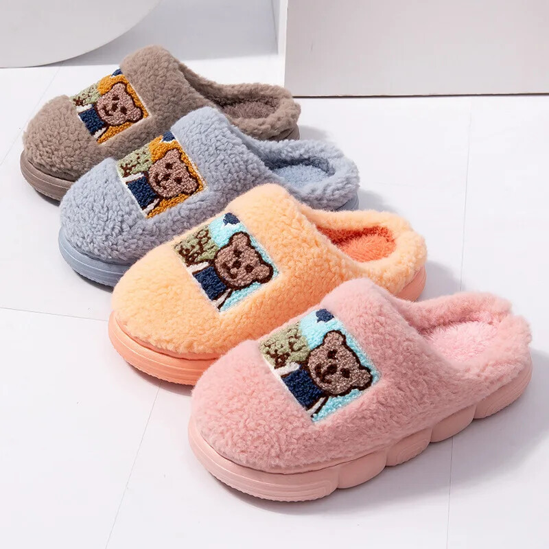 Jaunums bērniem Modes kokvilnas čības iekštelpu lietošanai mājās vīriešiem, sievietēm, bērniem, biezinātas plīša ziemas siltas kokvilnas čības