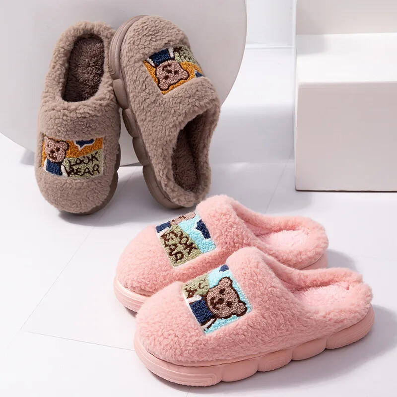 Jaunums bērniem Modes kokvilnas čības iekštelpu lietošanai mājās vīriešiem, sievietēm, bērniem, biezinātas plīša ziemas siltas kokvilnas čības