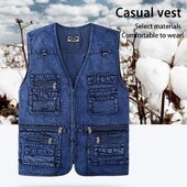 La modă, super moale, culoare pură, cu fermoar, vestă, haine exterioare, haină fără mâneci, culoare solidă, primăvară, toamnă, vestă din denim pentru camping