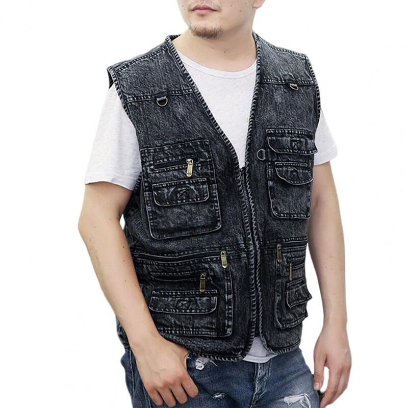 La modă, super moale, culoare pură, cu fermoar, vestă, haine exterioare, haină fără mâneci, culoare solidă, primăvară, toamnă, vestă din denim pentru camping