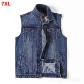 Jachetă de blugi pentru bărbați Vestă de cowboy fără mâneci Mărimi mari 5XL-7XL Vestă frumoasă pentru bărbați Paltoane fără mâneci