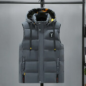 Veste vīriešiem Kokvilnas silta bezpiedurkņu mēteļa cepure noņemama polsterēta ziemas veste Darba apģērbs vīriešu augstas kvalitātes apģērbs 5XL