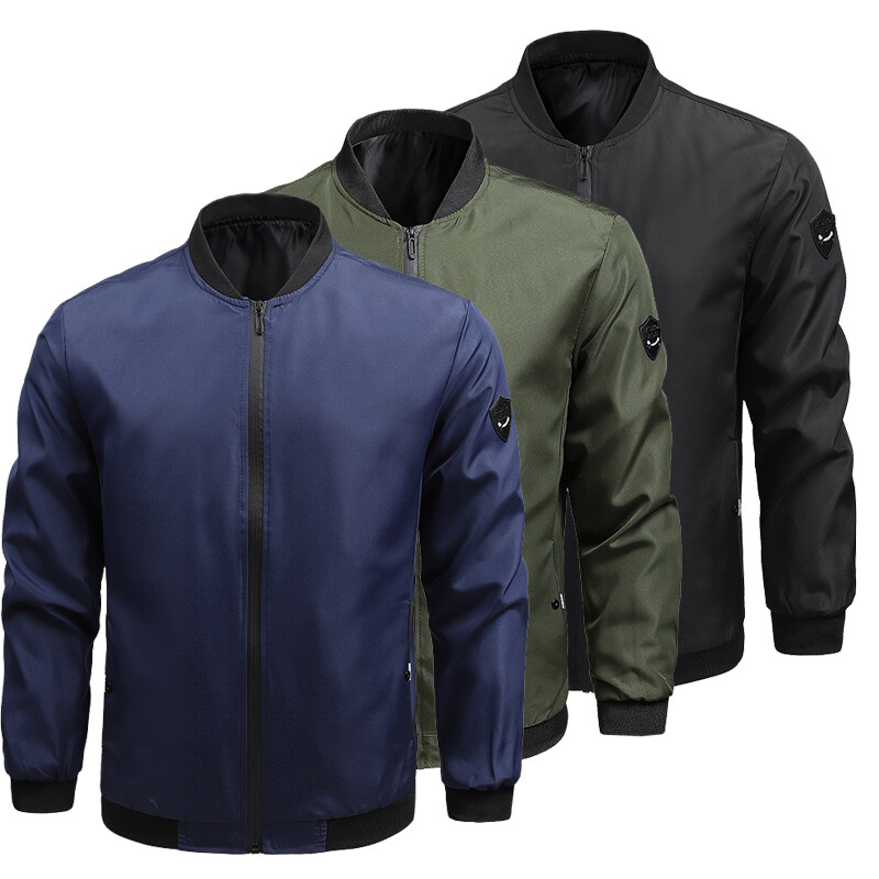 Vīriešu ikdienas jaka Modes vienkrāsains rāvējslēdzēja statīvs apkakle āra sporta beisbola uniforma militārā pilota jaka ielas apģērbs