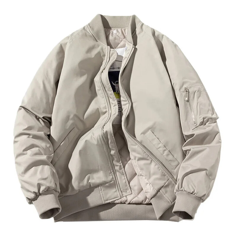 Japāņu stila vienkāršs pāris beisbola jaka ar kokvilnas polsterējumu brīvi pieguļoša pelēka darba apģērba bomberjaka, biezināta pavasaris rudens ziema