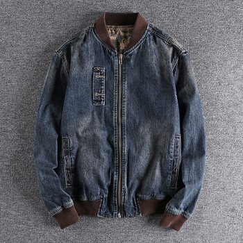 Мъжко дънково яке Vintage Locomotive Jeans Coat Fashion Pilot Bomber Denim Горнище за мъже