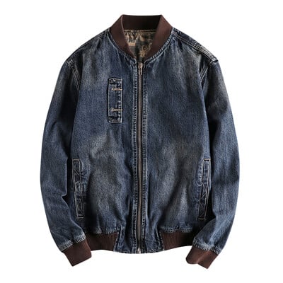 Мъжко дънково яке Vintage Locomotive Jeans Coat Fashion Pilot Bomber Denim Горнище за мъже