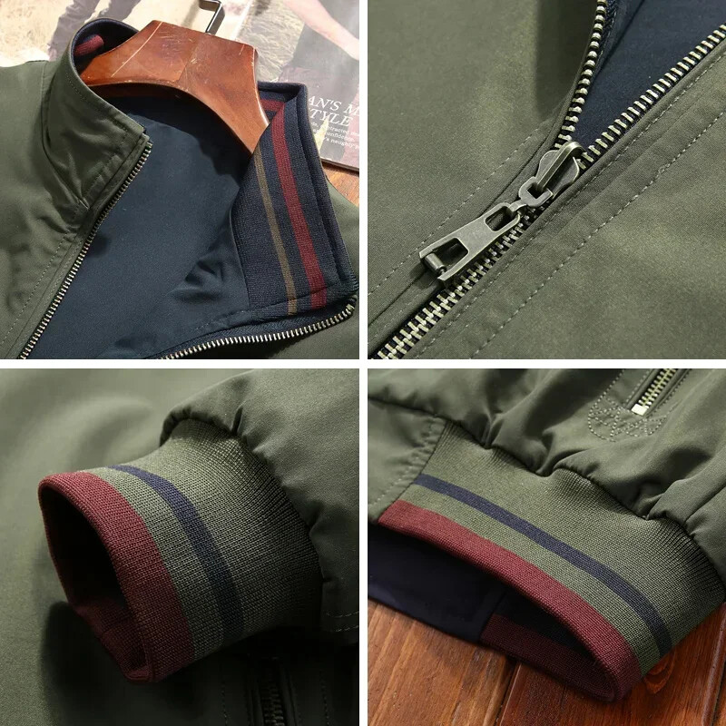 Vīriešu vējjakas abpusējas jakas Vīriešu beisbola pilota bumbvedēja statīvs apkakles jaka Hip Hop ielas apģērba mētelis vienkrāsains