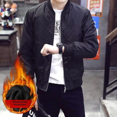 Jachetă bomber pentru bărbați în stil coreean la modă, toamnă iarnă, căptușită cu lână, slim fit, caldă, îngroșată, pentru tineret, ocazional, primăvară