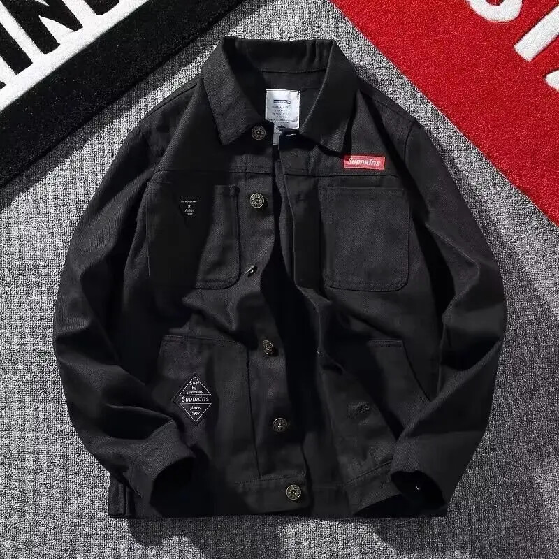 Rudens ziemas džinsu jaka vīriešu brīvi pieguļoša flīsa odere, biezināta bomberjaka Moderns korejiešu stila mašīnas funkcionāls apģērbs