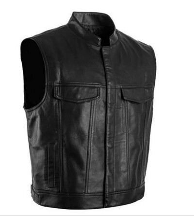 Muški prsluk, kožna jakna s lubanjom, jednobojna muška odjeća bez rukava