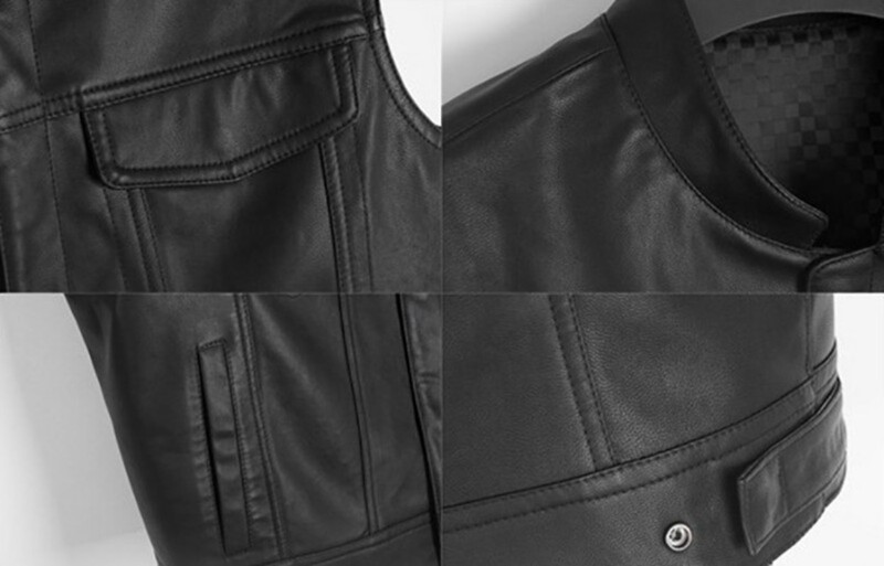 Muški prsluk, kožna jakna s lubanjom, jednobojna muška odjeća bez rukava