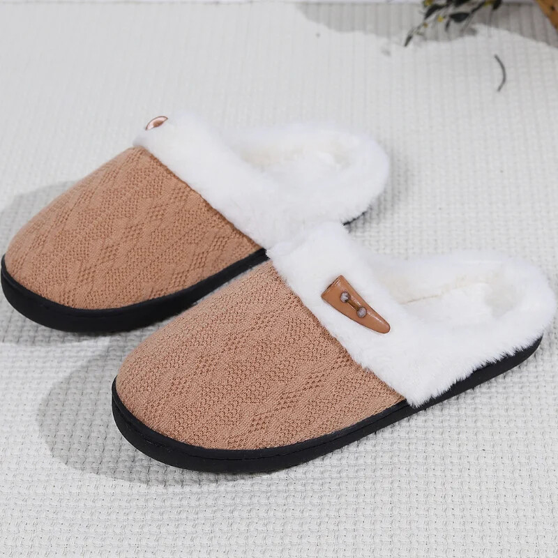 Trikotāžas vilnas samta čības sievietēm, vīriešu kārtas, siltas plīša guļamistabas āra čības ar mākslīgās kažokādas oderi