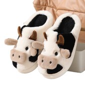 Zimske crtiće Krava Tople plišane papuče za parove Neklizajuće kućne mule Muške i ženske kućne pamučne cipele s omotom za prste