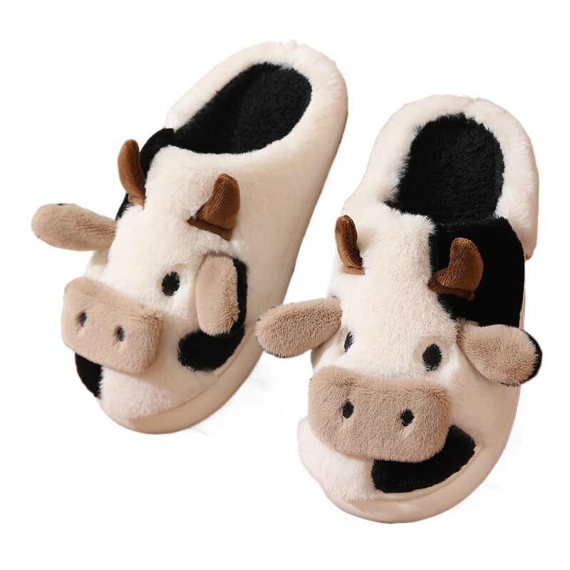 Zimske crtiće Krava Tople plišane papuče za parove Neklizajuće kućne mule Muške i ženske kućne pamučne cipele s omotom za prste