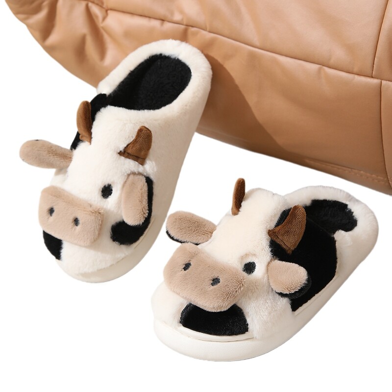 Zimske crtiće Krava Tople plišane papuče za parove Neklizajuće kućne mule Muške i ženske kućne pamučne cipele s omotom za prste