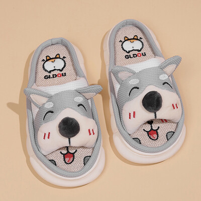 Papuci de casă pentru câini, cu desene animate, pentru femei, cu platformă, cu talpă moale, antiderapante, pentru interior, pentru femei, toamnă, iarnă, papuci de casă confortabili din in