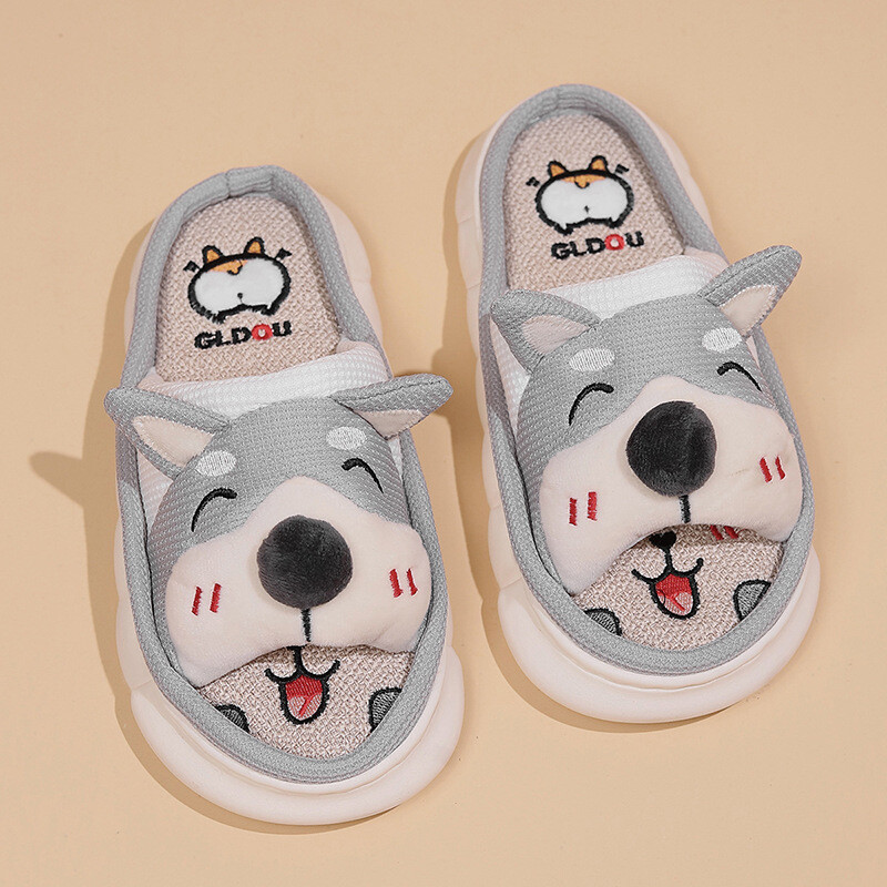 Papuci de casă pentru câini, cu desene animate, pentru femei, cu platformă, cu talpă moale, antiderapante, pentru interior, pentru femei, toamnă, iarnă, papuci de casă confortabili din in