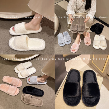 Casual Fluffy Slippers Γυναικεία Flats Σπίτι μονόχρωμα δημοφιλή Γυναικεία παπούτσια σχεδιαστών για το σπίτι Ζεστός χειμώνας κομψά παπούτσια για εσωτερικούς χώρους