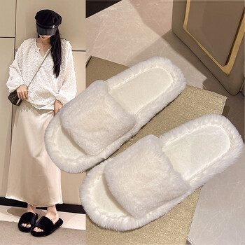 Casual Fluffy Slippers Γυναικεία Flats Σπίτι μονόχρωμα δημοφιλή Γυναικεία παπούτσια σχεδιαστών για το σπίτι Ζεστός χειμώνας κομψά παπούτσια για εσωτερικούς χώρους