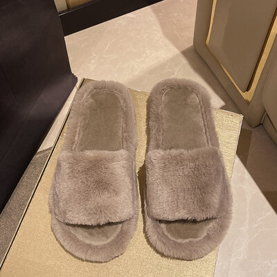 Ikdienas, pūkainas čības Sieviešu Mājas Dzīvokļi Solīdi Mode Populāri Dizaineru Apavi Sieviešu Mājai Silti Ziemas Eleganti Apavi iekštelpām