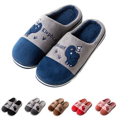 Karikatūra zilonis plīša čības siltas kokvilnas pretslīdēšanas pāriem māja jauki ērti apavi vīriešiem sievietēm ziemas rudens apavi