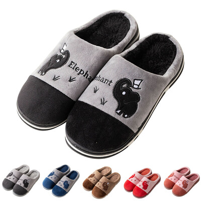 Karikatūra zilonis plīša čības siltas kokvilnas pretslīdēšanas pāriem māja jauki ērti apavi vīriešiem sievietēm ziemas rudens apavi