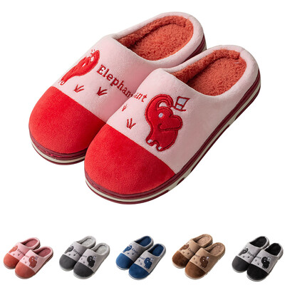 Karikatūra zilonis plīša čības siltas kokvilnas pretslīdēšanas pāriem māja jauki ērti apavi vīriešiem sievietēm ziemas rudens apavi