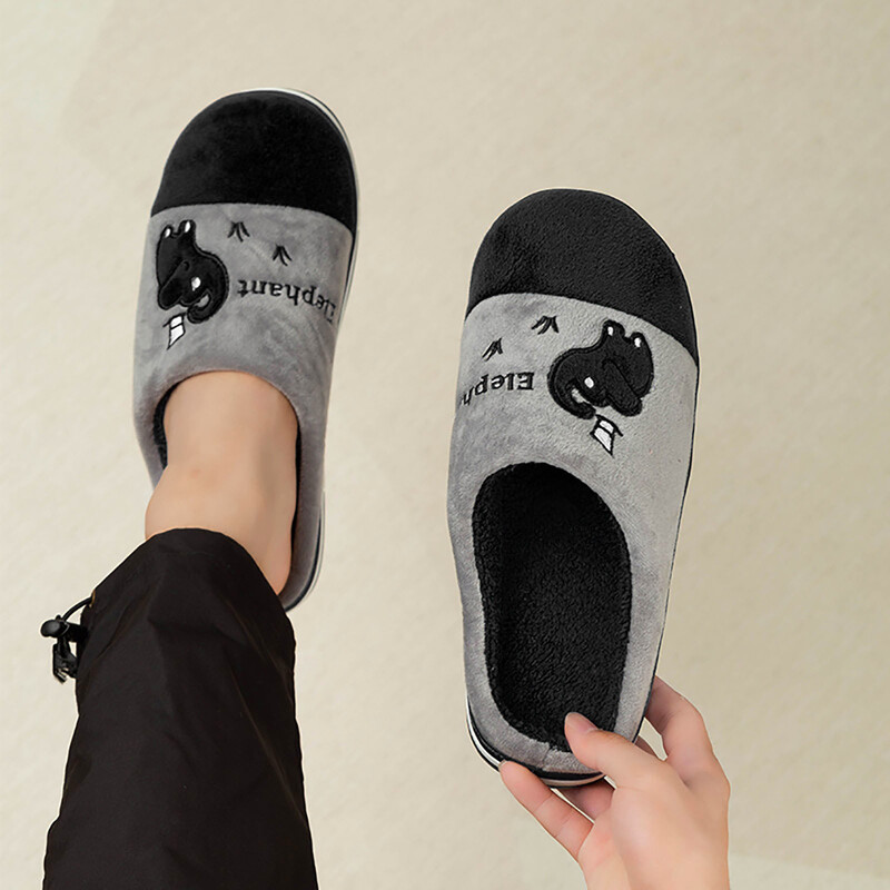 Karikatūra zilonis plīša čības siltas kokvilnas pretslīdēšanas pāriem māja jauki ērti apavi vīriešiem sievietēm ziemas rudens apavi