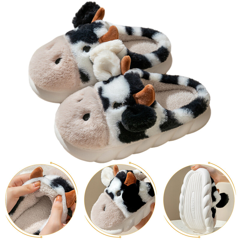 Govs čības siltas pūkainas čības neslīdošas plīša mājas čības izplūdušas siltas čības sievietēm vīriešiem ziema iekštelpās un ārā