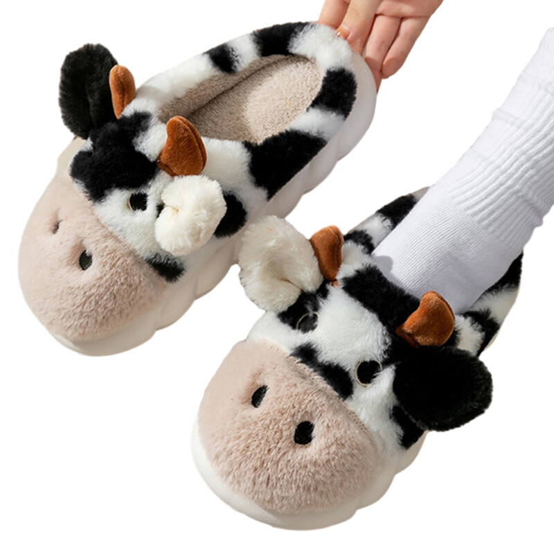 Govs čības siltas pūkainas čības neslīdošas plīša mājas čības izplūdušas siltas čības sievietēm vīriešiem ziema iekštelpās un ārā