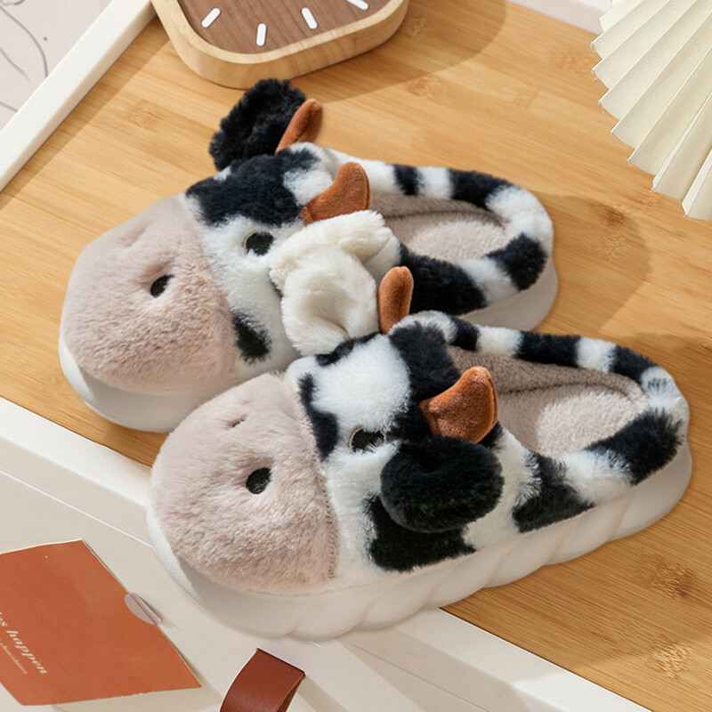 Govs čības siltas pūkainas čības neslīdošas plīša mājas čības izplūdušas siltas čības sievietēm vīriešiem ziema iekštelpās un ārā