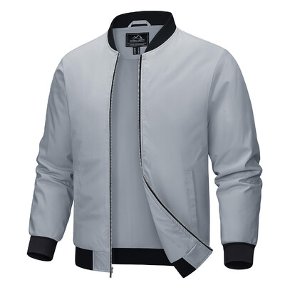 MAGCOMSEN Jachetă de aviator pentru bărbați, ușoară, cu fermoar complet, Jachete ocazionale, elegante, haină de primăvară, jachetă de călătorie.