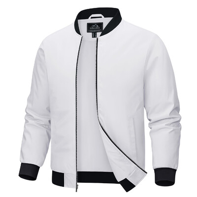 MAGCOMSEN Jachetă de aviator pentru bărbați, ușoară, cu fermoar complet, Jachete ocazionale, elegante, haină de primăvară, jachetă de călătorie.