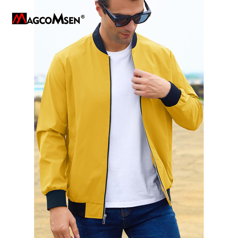 MAGCOMSEN Jachetă de aviator pentru bărbați, ușoară, cu fermoar complet, Jachete ocazionale, elegante, haină de primăvară, jachetă de călătorie.