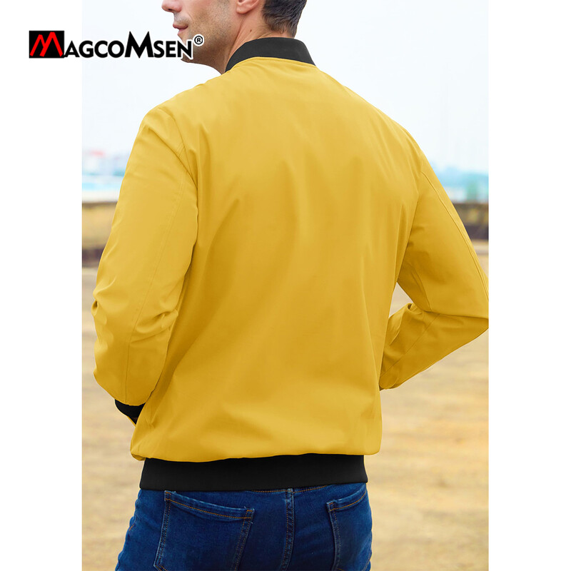 MAGCOMSEN Jachetă de aviator pentru bărbați, ușoară, cu fermoar complet, Jachete ocazionale, elegante, haină de primăvară, jachetă de călătorie.