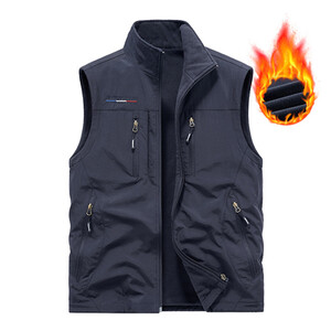 Ziemas vīriešu vestes ar vairākām kabatām Ikdienišķa āra vilnas makšķerēšanas veste vīriešiem Silta fotogrāfija Instrumenti Bezpiedurkņu Jakas Apģērbs