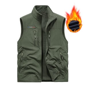 Ziemas vīriešu vestes ar vairākām kabatām Ikdienišķa āra vilnas makšķerēšanas veste vīriešiem Silta fotogrāfija Instrumenti Bezpiedurkņu Jakas Apģērbs